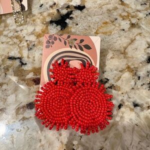 Red Beaded Statement Earrings Boho Western Coastal Cowgirl